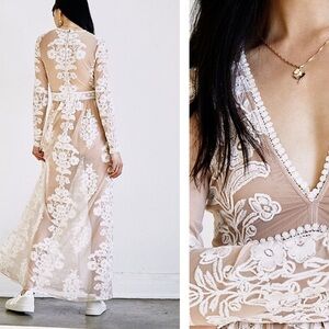 NWT Free People For Love And Lemons Temecula Maxi Dress XL Nude/White